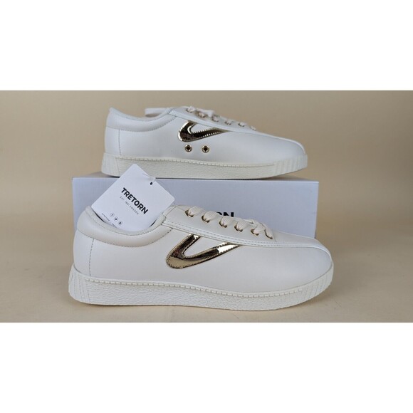 Tretorn Nylite Plus Sneakers Womens 9 M White Light Gold Leather Low Shoes NWB - Picture 1 of 15